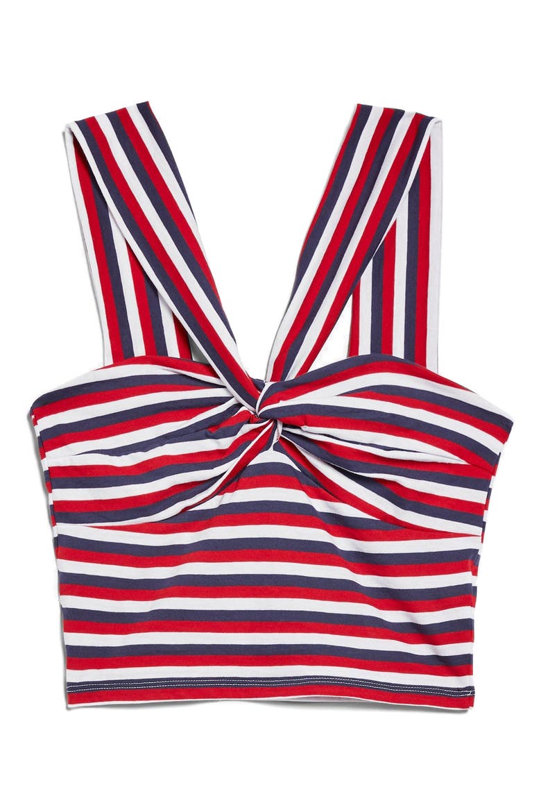 Stripe Knot Crop Top, Alternate, color, RED MULTI