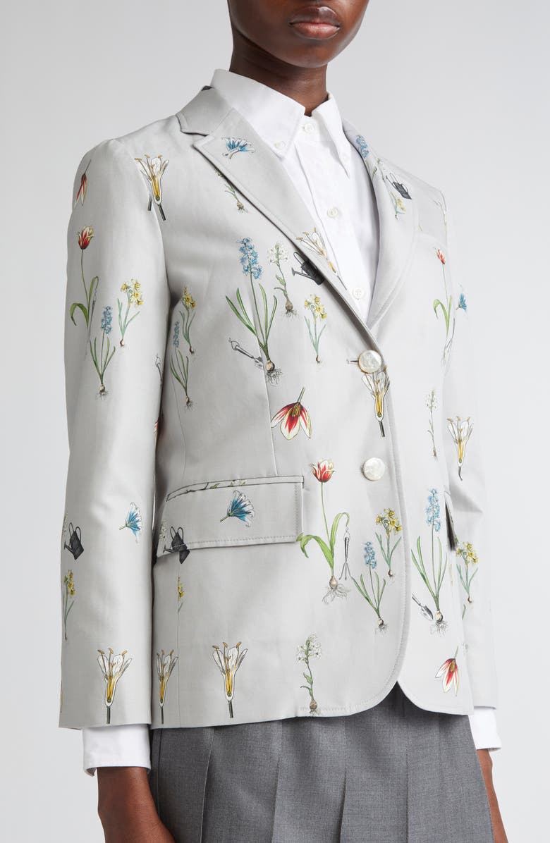 Thom Browne Fit 1 Botanical Print Cotton & Linen Blazer, Alternate, color, Medium Grey