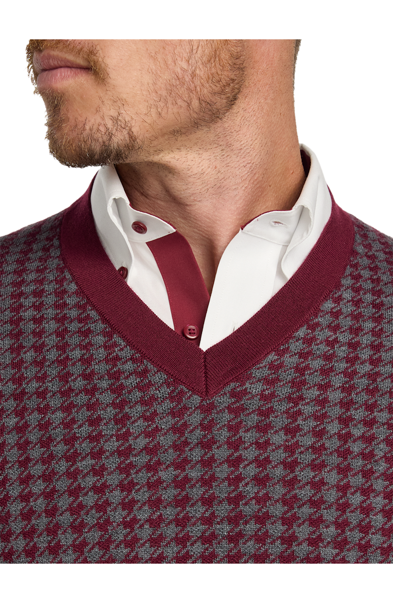Paul Fredrick Washable Merino Wool Houndstooth V-neck Sweater, Alternate, color, Burgundy