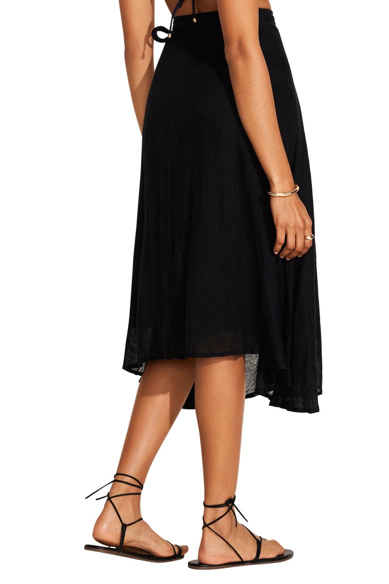 Lana Linen Cover-Up Wrap Midi Skirt, Alternate, color, BLACK ECO LINEN