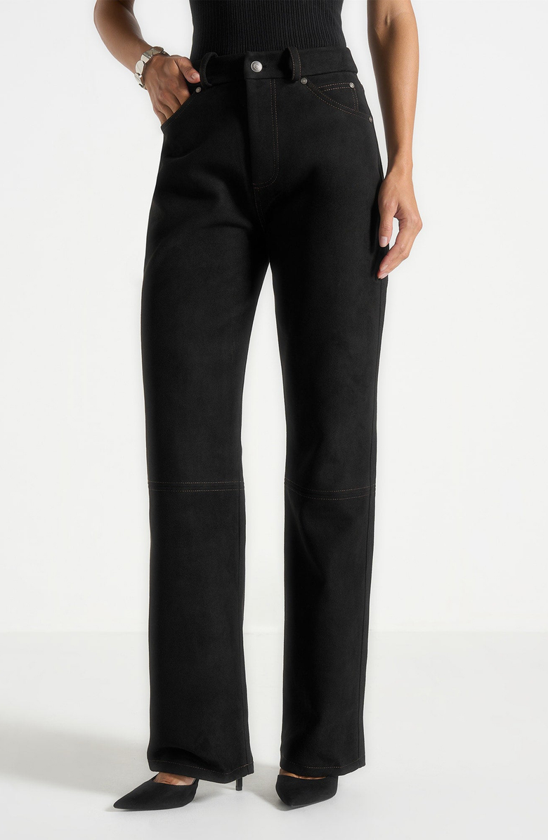 Manière De Voir Kalie Suede Boyfriend Jeans, Alternate, color, Black