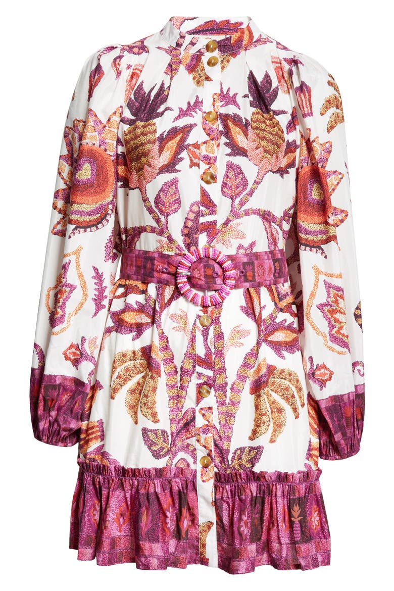 Sunset Tapestry Long Sleeve Belted Shirtdress, Alternate, color, SUNSET TAPESTRY OFF-WHITE