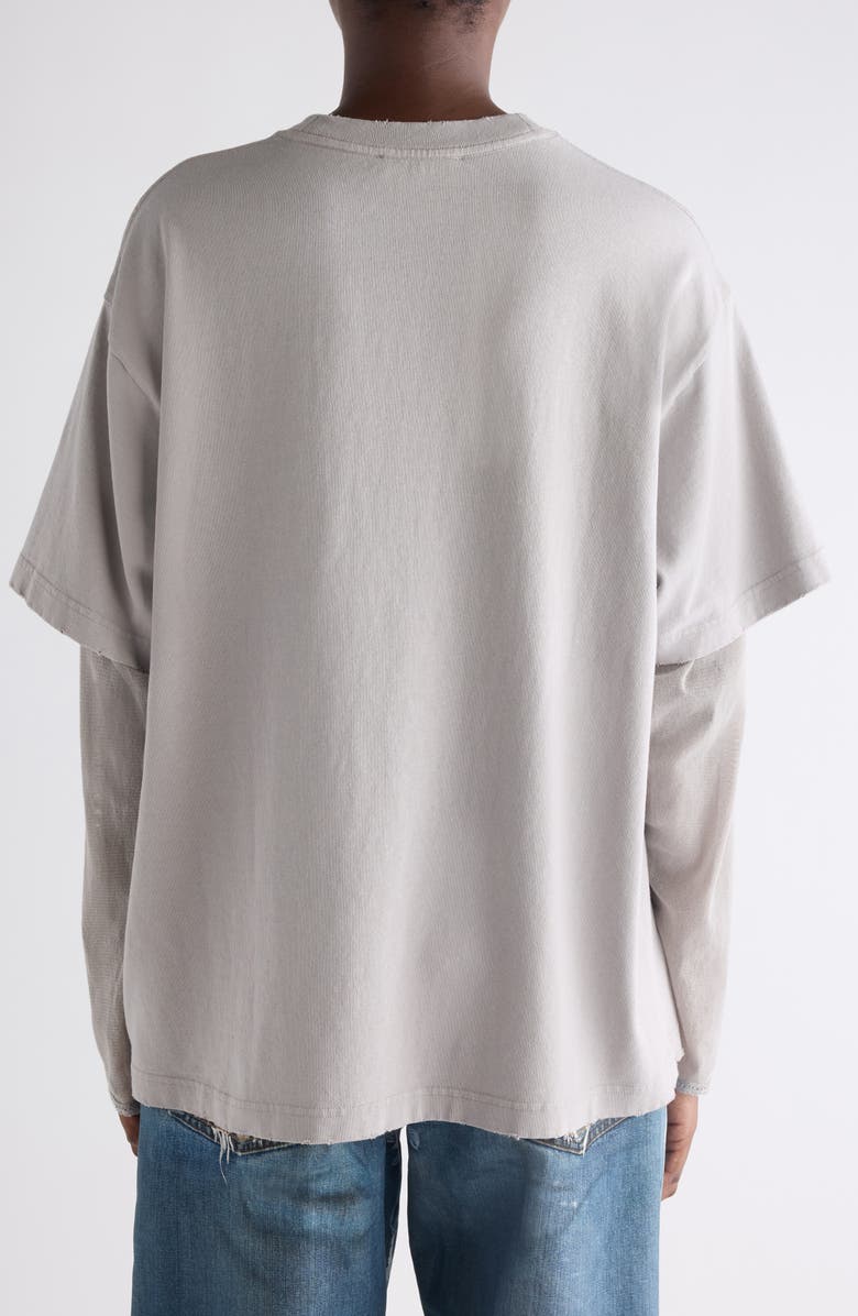 Acne Studios Layered Distressed Long Sleeve Organic Cotton Graphic T-Shirt, Alternate, color, 