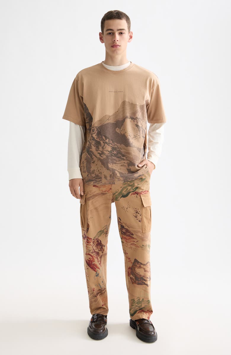 Scotch & Soda Loose Fit Mountain Print Overdye Cotton T-Shirt, Alternate, color, Tannin