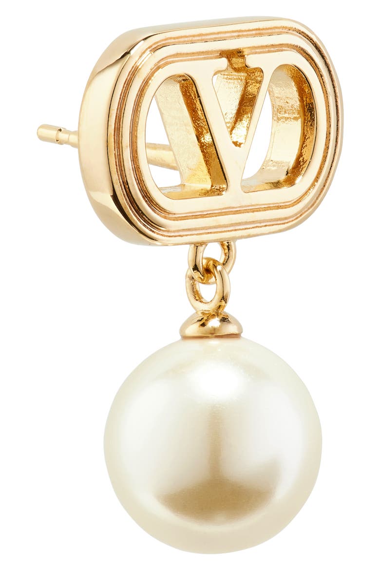 Ovalette VLOGO Swarovski® Faux Pearl Drop Earrings, Alternate, color, YELLOW GOLD