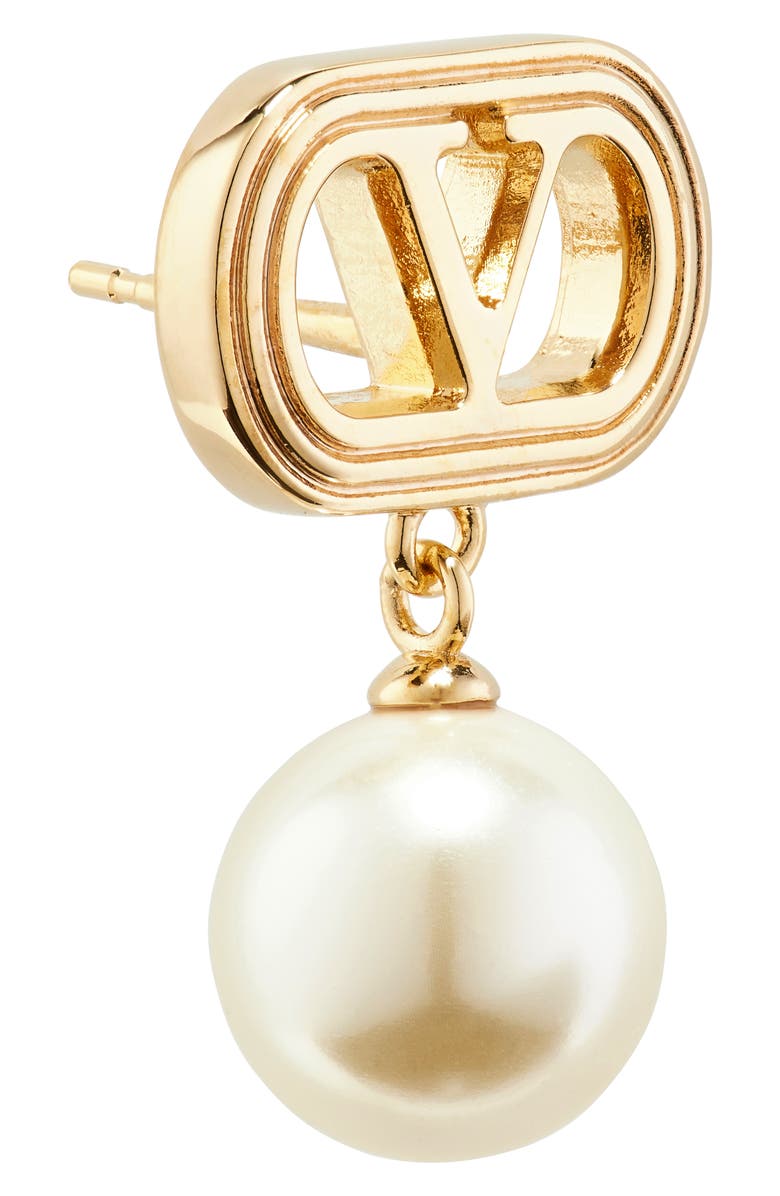 Valentino Garavani Ovalette VLOGO Swarovski<sup>®</sup> Faux Pearl Drop Earrings, Alternate, color, Yellow Gold