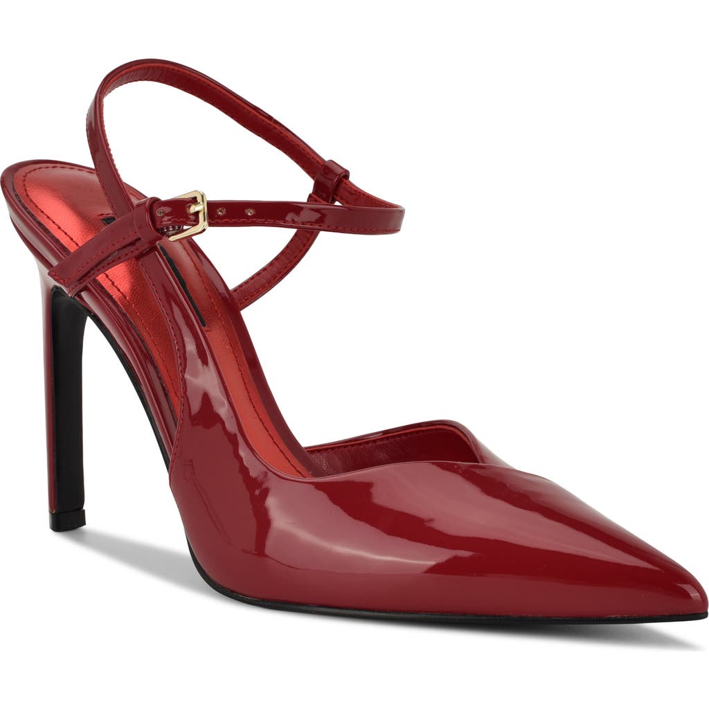 Nine West Franka Ankle Strap Pointed Toe Pump In Red