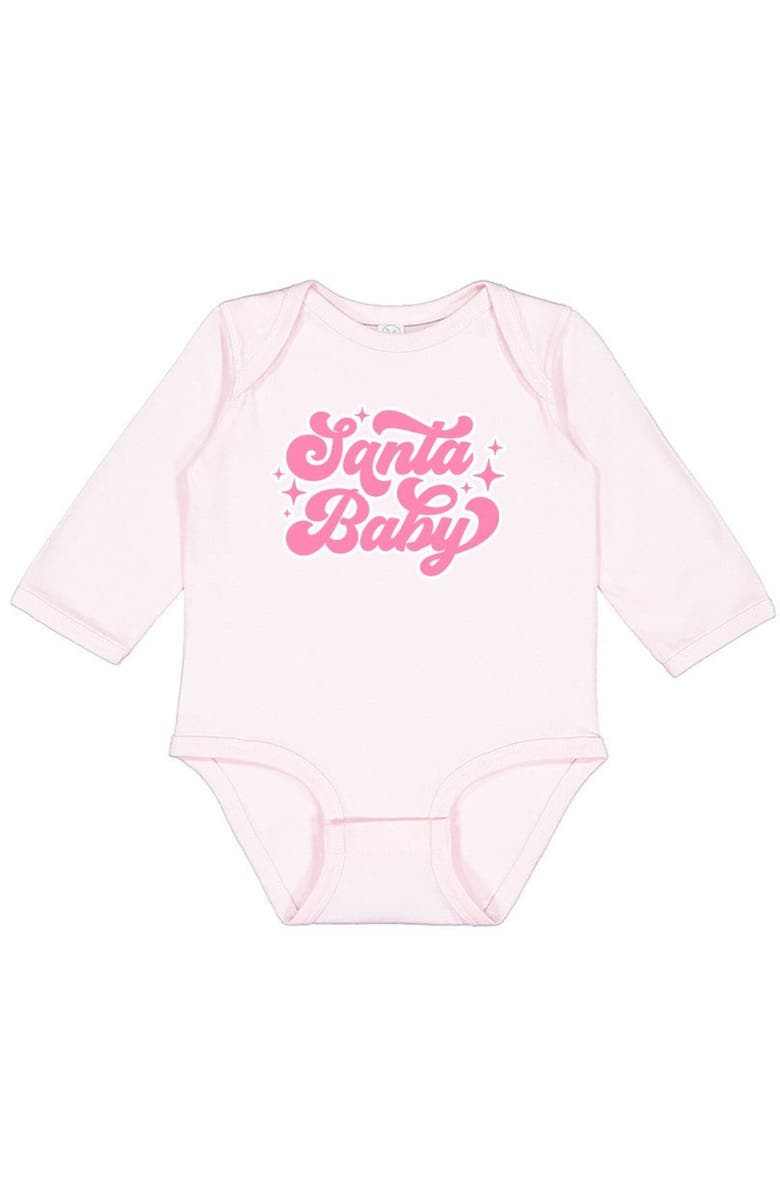 Sweet Wink Santa Baby Christmas Long Sleeve Bodysuit, Main, color, Ballet Pink