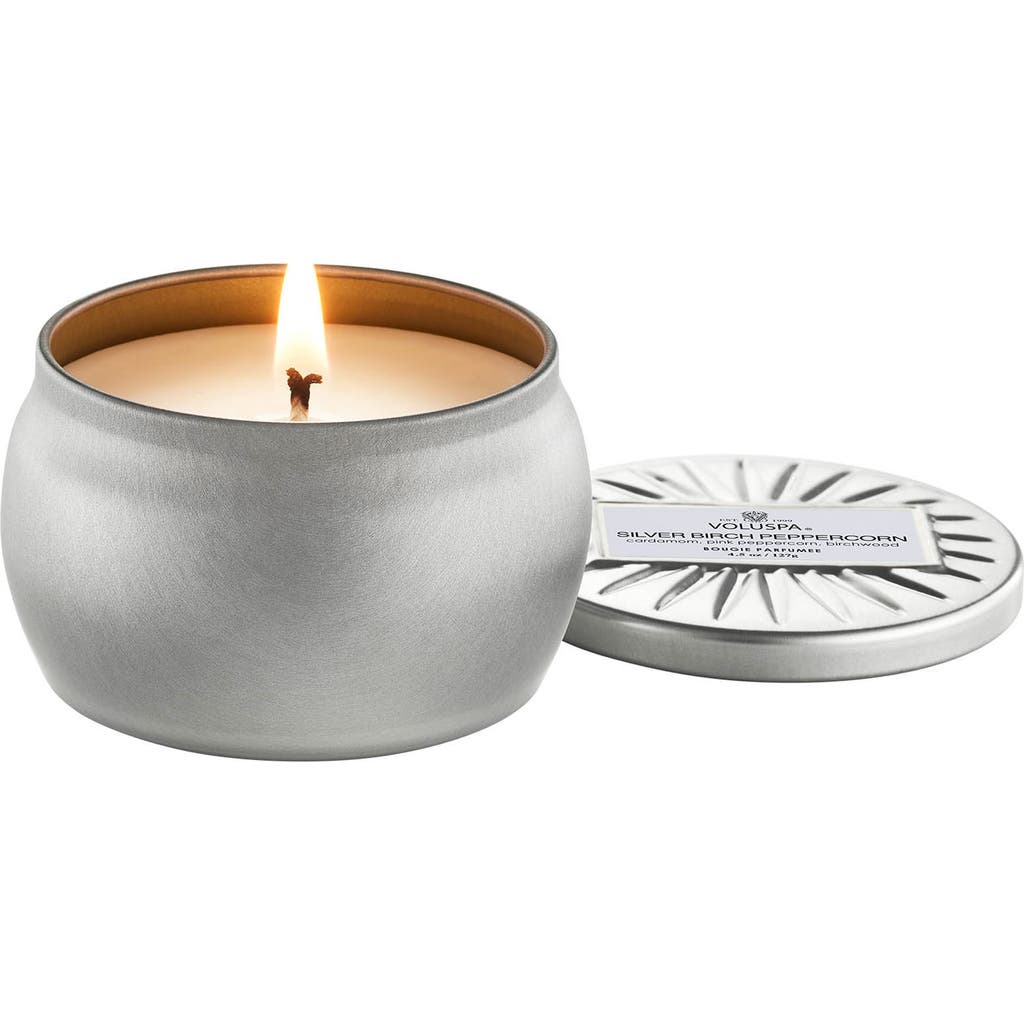 Voluspa Silver Birch Peppercorn Mini Tin Candle In Silver