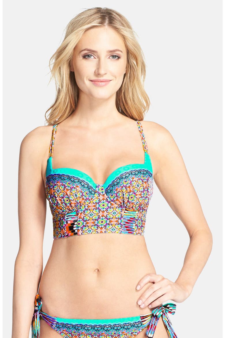 Underwire Bustier Bikini Top, Main, color, BLUE MULTI PRINT
