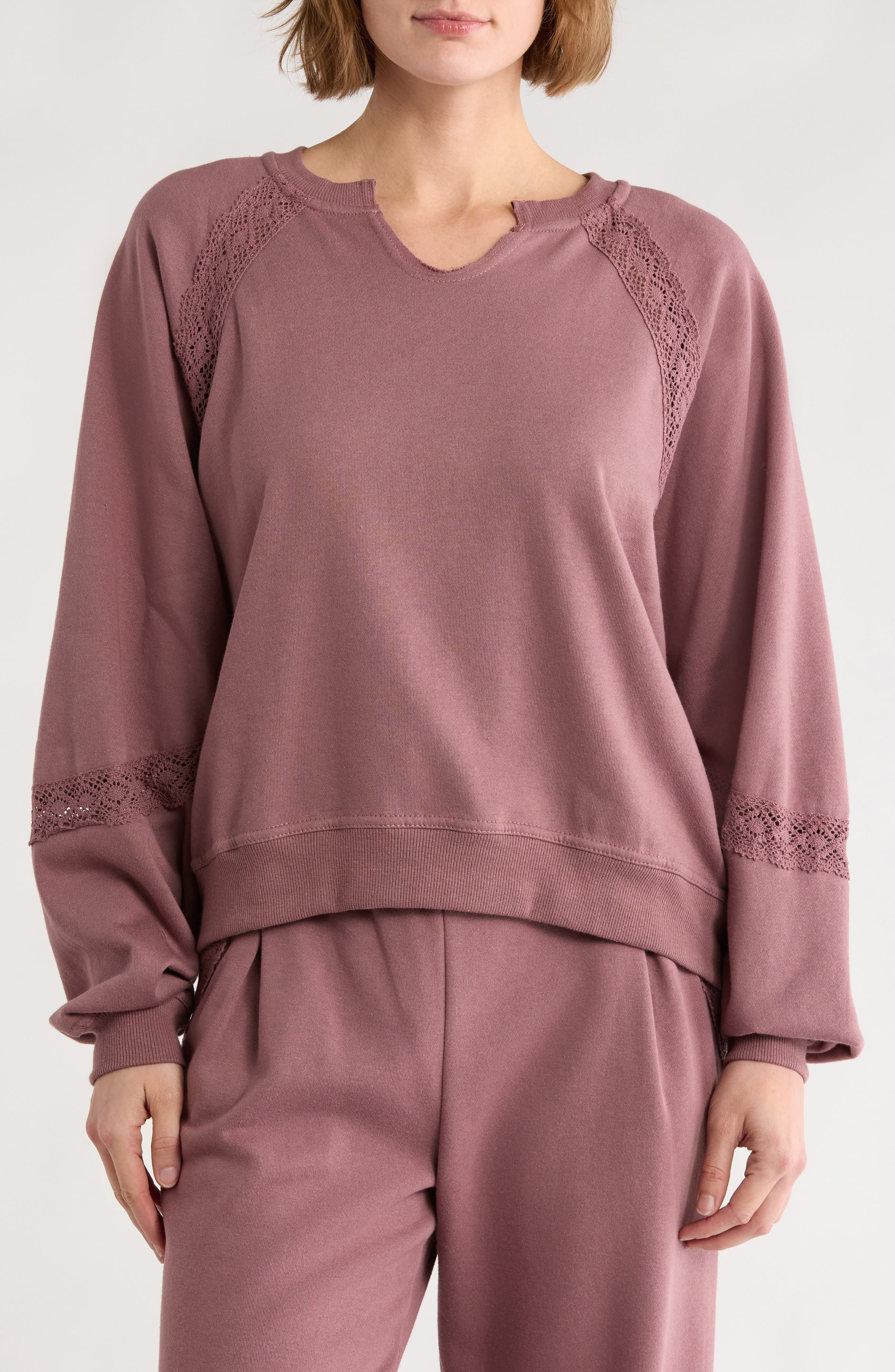 Jessica Simpson Lace Fleece Split Crewneck Sweatshirt