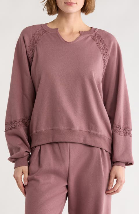 Lace Fleece Split Crewneck Sweatshirt