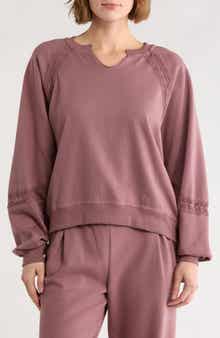 Jessica Simpson Lace Fleece Split Crewneck Sweatshirt