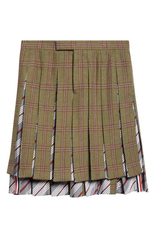 Thom Browne Tartan Pleated Wool Backstrap Skirt In Green