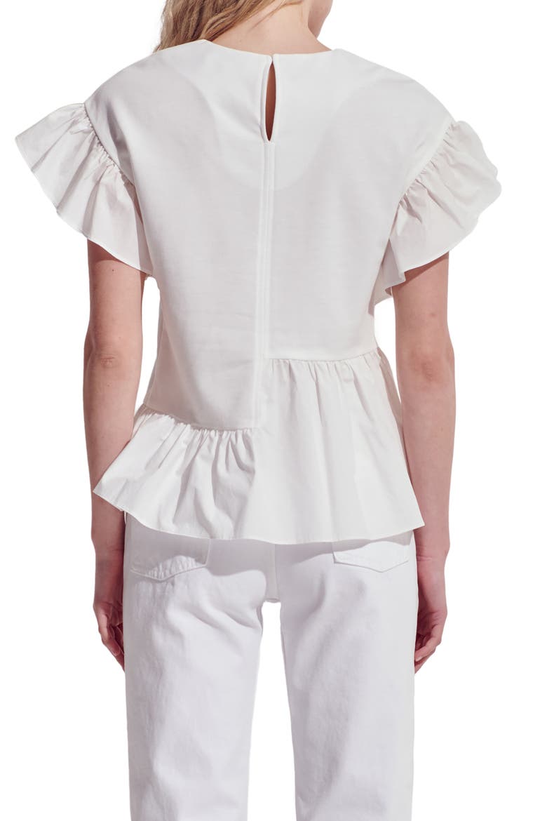 Flutter Sleeve Mixed Media Peplum Top, Alternate, color, WHITE