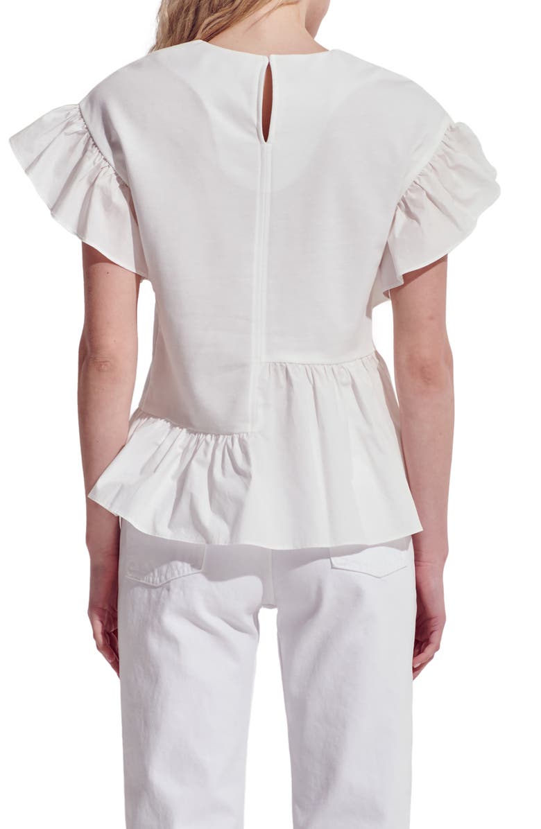 English Factory Flutter Sleeve Mixed Media Peplum Top, Alternate, color, White