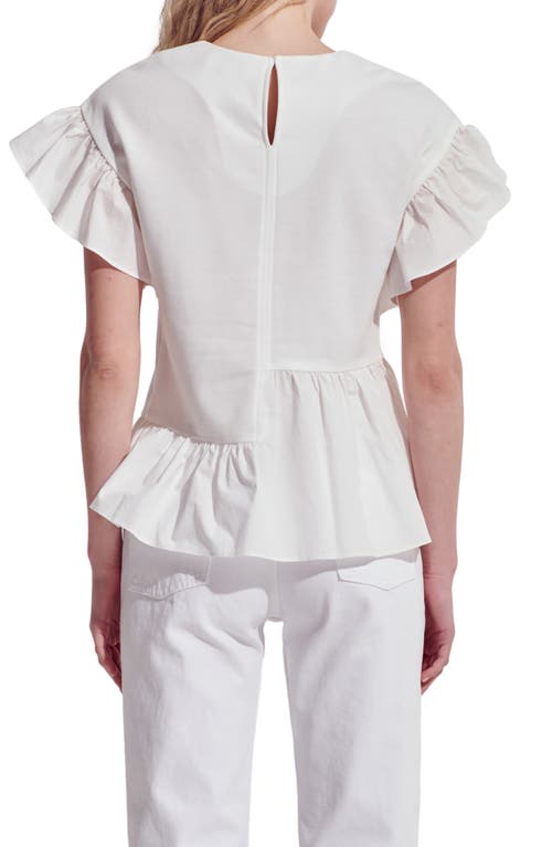 English Factory Flutter Sleeve Mixed Media Peplum Top In White