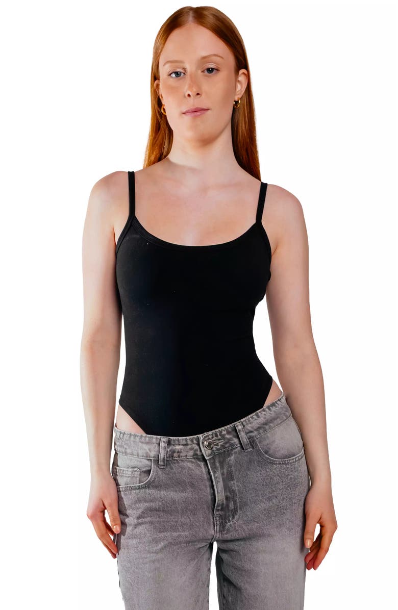 Cheeky Cherry Leakproof Cami Thong Bodysuit Liner, Alternate, color, Onyx