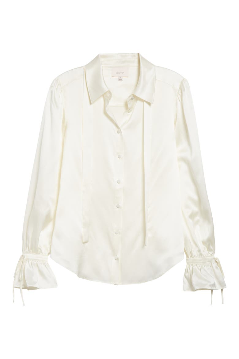 Troyer Tie Neck Silk Button-Up Shirt, Alternate, color, IVORY