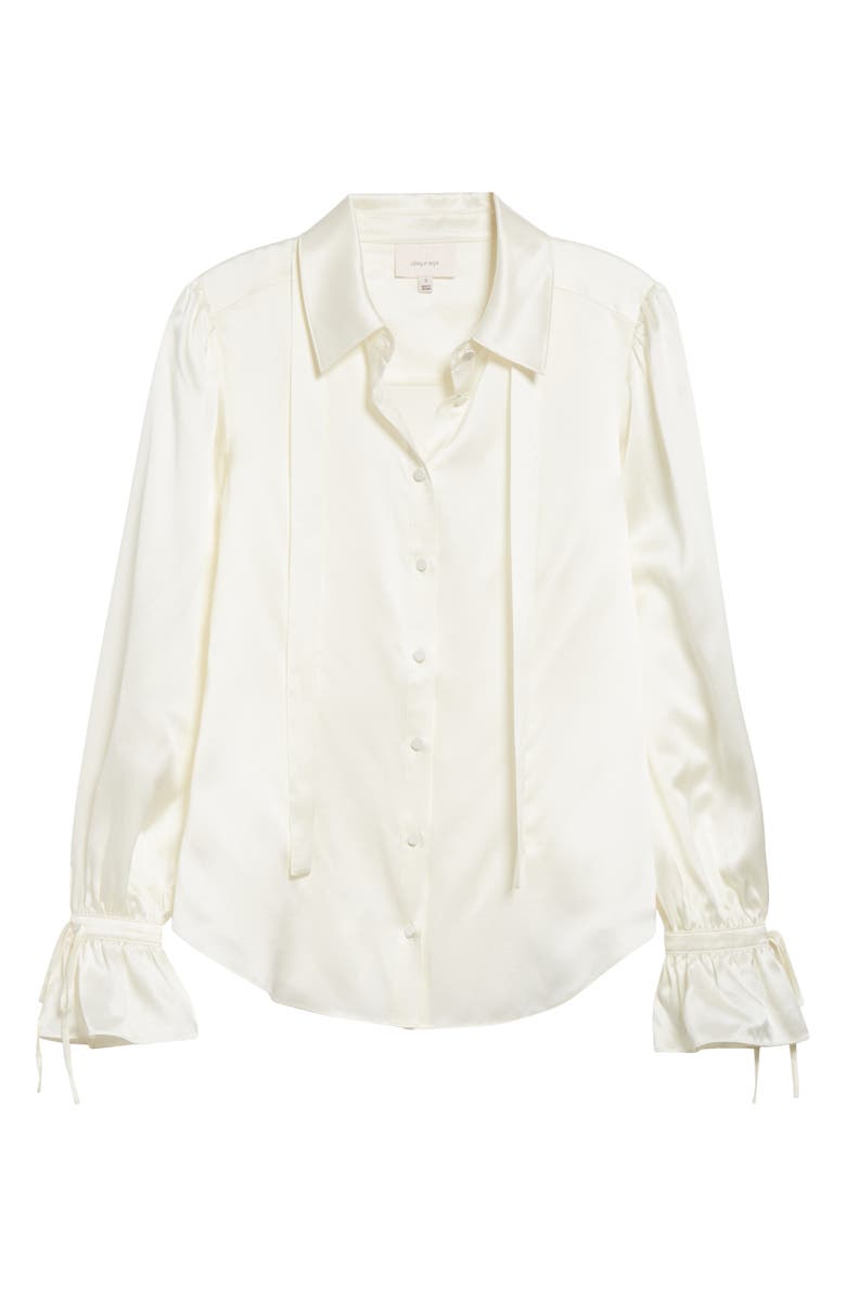 Cinq à Sept Troyer Tie Neck Silk Button-Up Shirt, Alternate, color, 