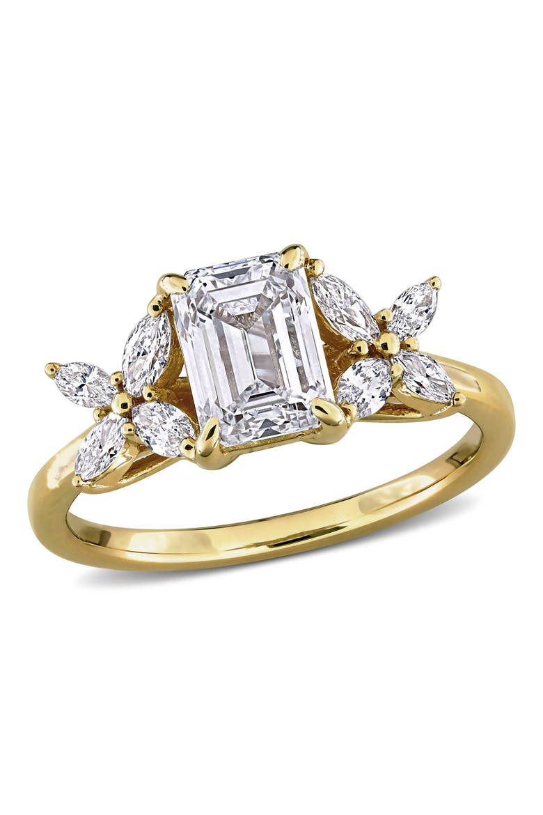 Lab-Grown Diamond Emerald Cluster Ring 14k, Main, color, Yellow Gold
