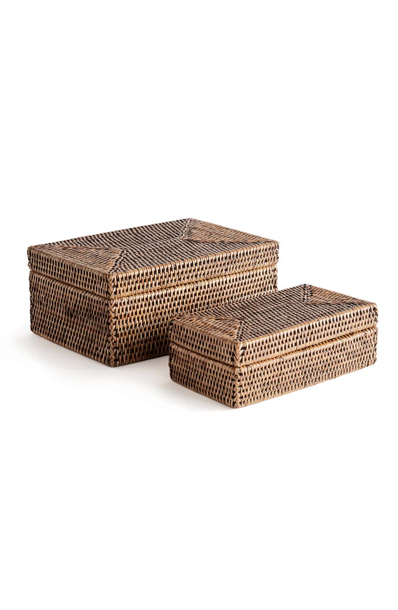Napa Home & Garden Burma Rattan Rectangular Lidded Boxes Set of 2, Main, color, Brown