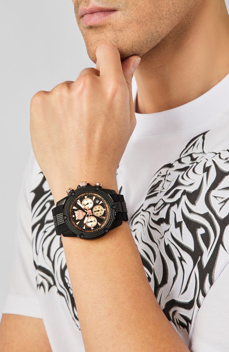 PLEIN SPORT Hurricane Silicone Strap Watch, 44mm, Alternate, color, Black Black