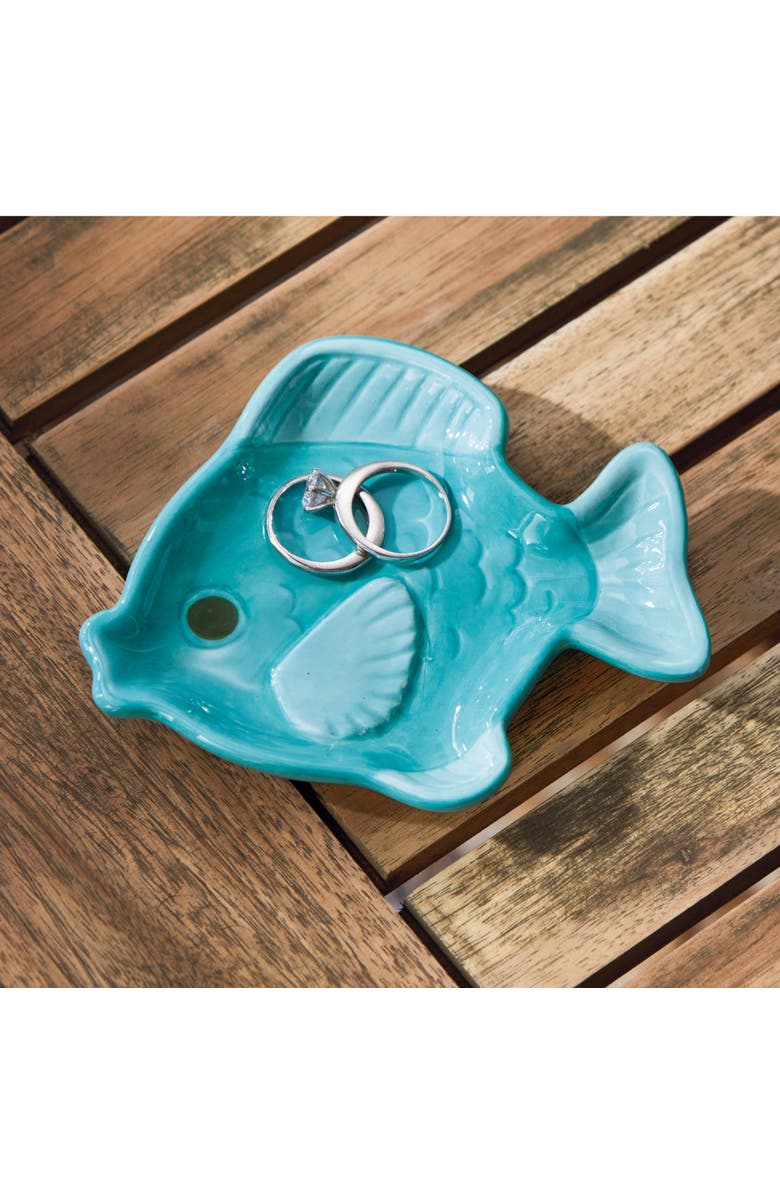 tag Fish Trinket Dish Teal Earthenware Summer, Alternate, color, Blue
