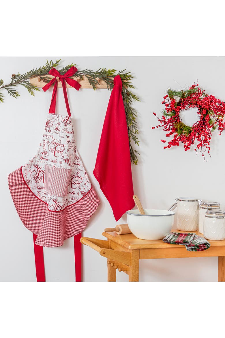 Cotton Ruffle Apron, Alternate, color, Joyeux Noel