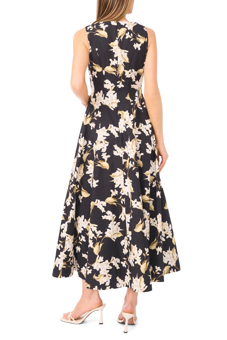 Elana Floral Cotton Midi Dress, Alternate, color, RICH BLACK
