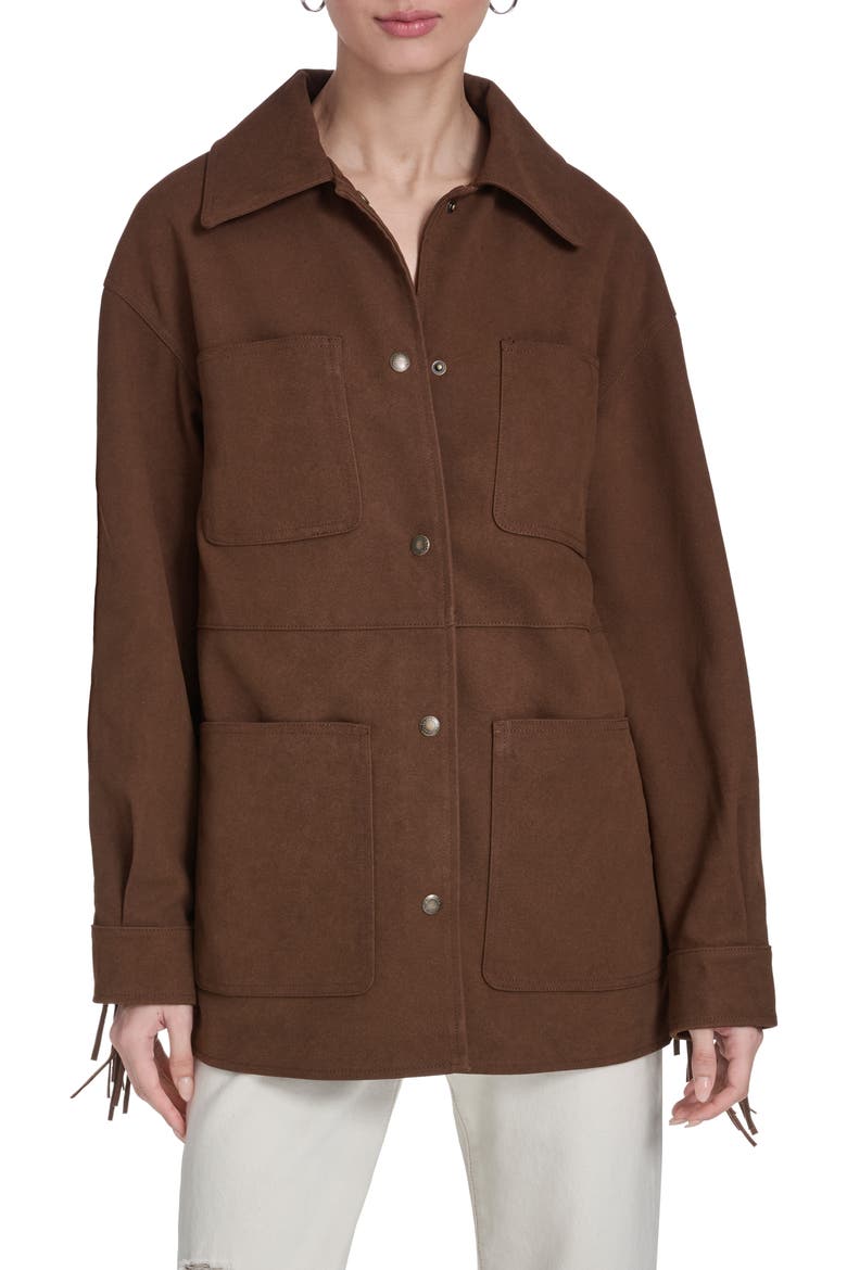 Fringe Faux Suede Chore Jacket, Main, color, MAPLE
