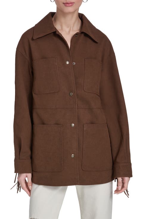 Fringe Faux Suede Chore Jacket