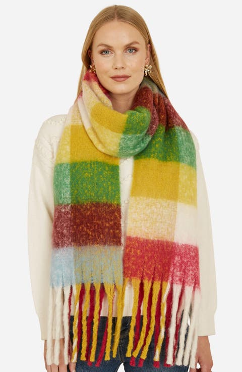 Oversize Checked Soft Tassel Scarf