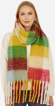 Yumi Oversize Checked Soft Tassel Scarf