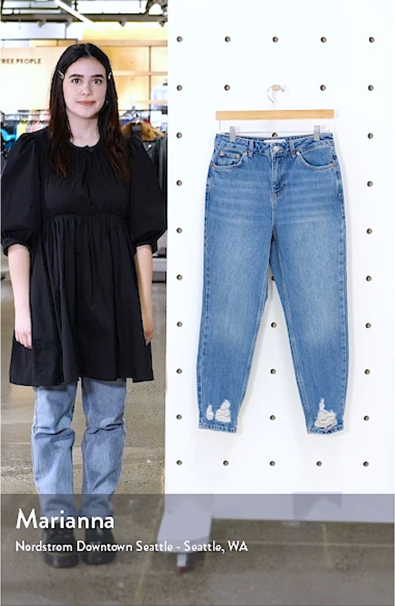 High Waist Ripped Hem Mom Jeans, sales video thumbnail
