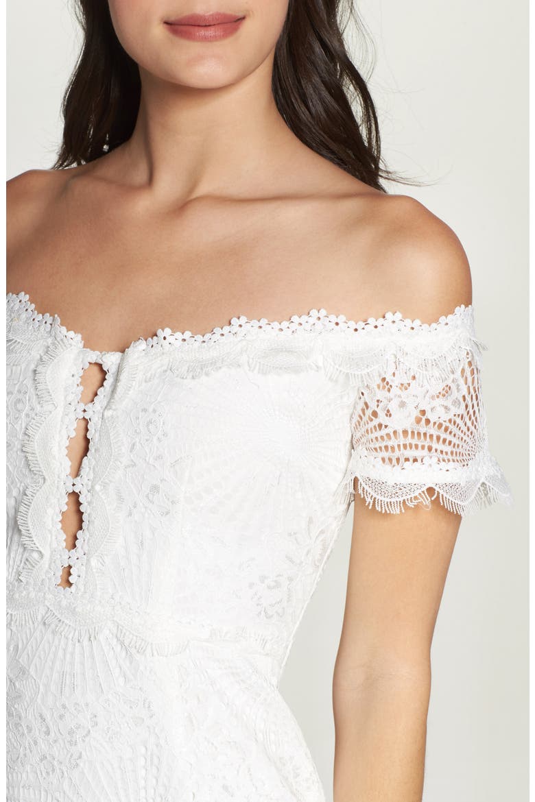 Off the Shoulder Ruffle Tier Mermaid Gown, Alternate, color, IVORY