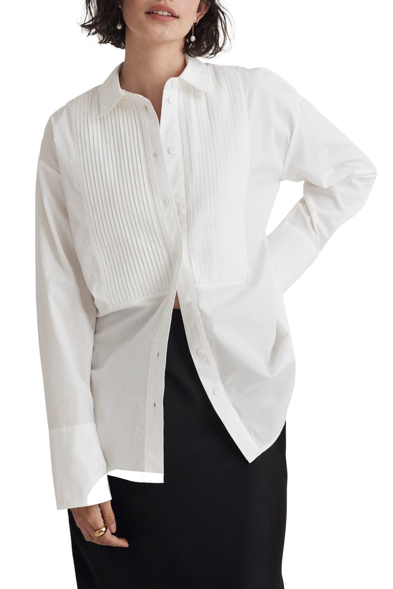 Oversize Poplin Tuxedo Shirt, Main, color, EYELET IVORY