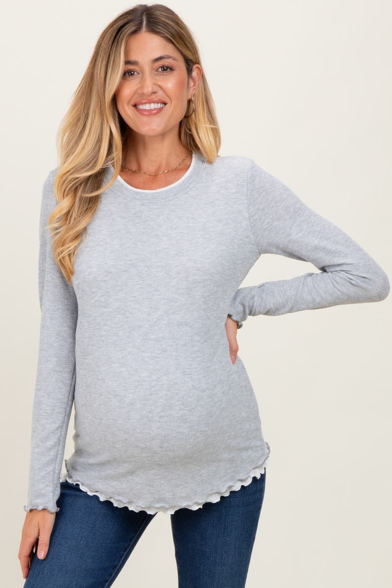 Ribbed Long Sleeve Twofer Top, Main, color, Heather Grey