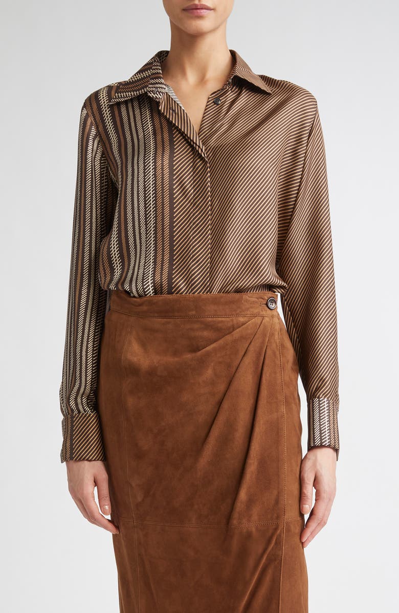 Max Mara Shaker Stripe Silk Top, Main, color, Chocolate