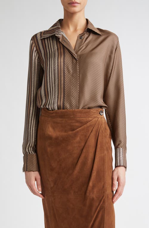 Max Mara Shaker Stripe Silk Top In Brown