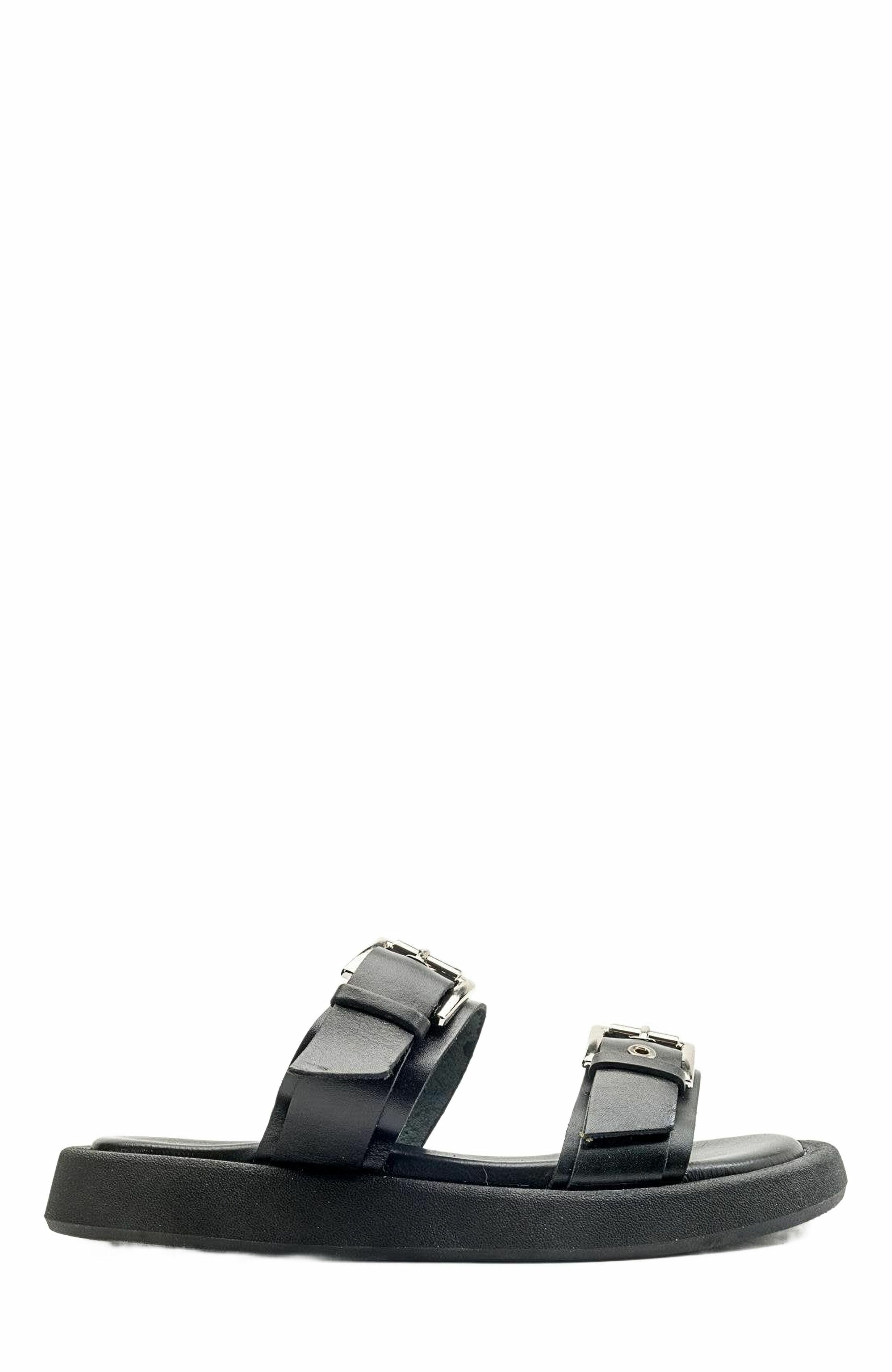 Forever & Always Shoes Finezza Leather Two-Strap Sandal, Alternate, color, Black Leather