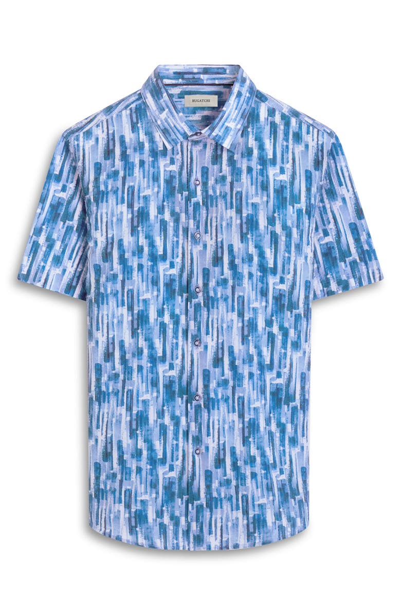 Bugatchi Orson Brush Print Short Sleeve Cotton Seersucker Button-Up Shirt, Alternate, color, 