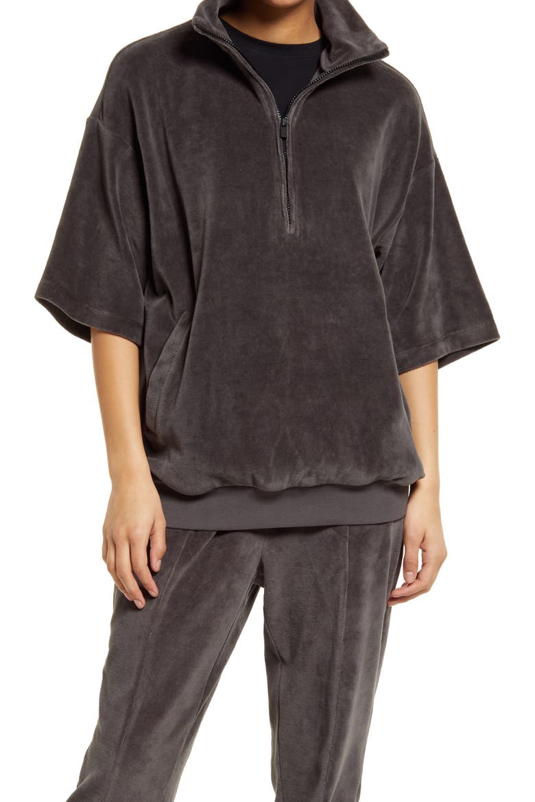 Velour Oversize Half Zip Pullover, Main, color, IRON