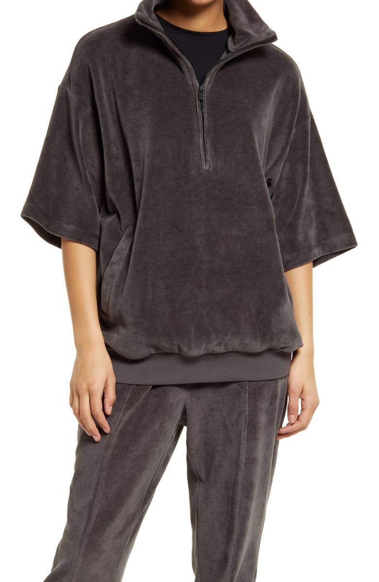 Fear of God Essentials Velour Oversize Half Zip Pullover, Main, color, 
