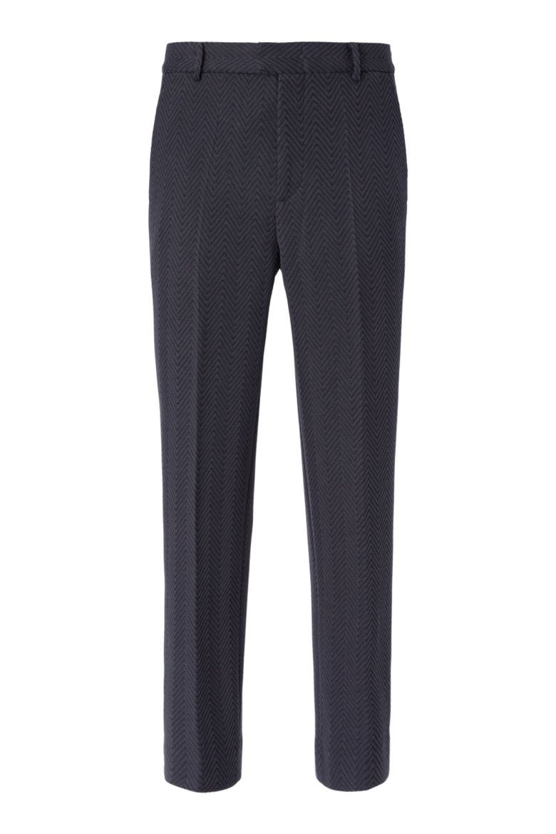 Classic Trousers In Cotton And Viscose With Tone-on-tone Zigzag Pattern, Alternate, color, Blue