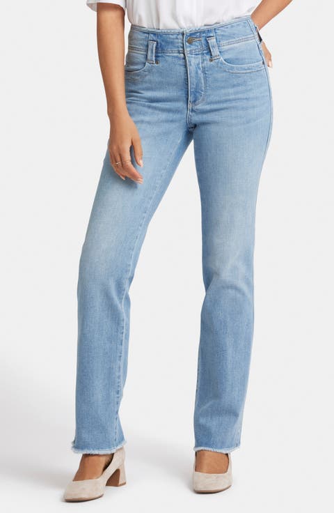 Marilyn Hollywood Frayed High Waist Straight Leg Jeans (Blue Valley)