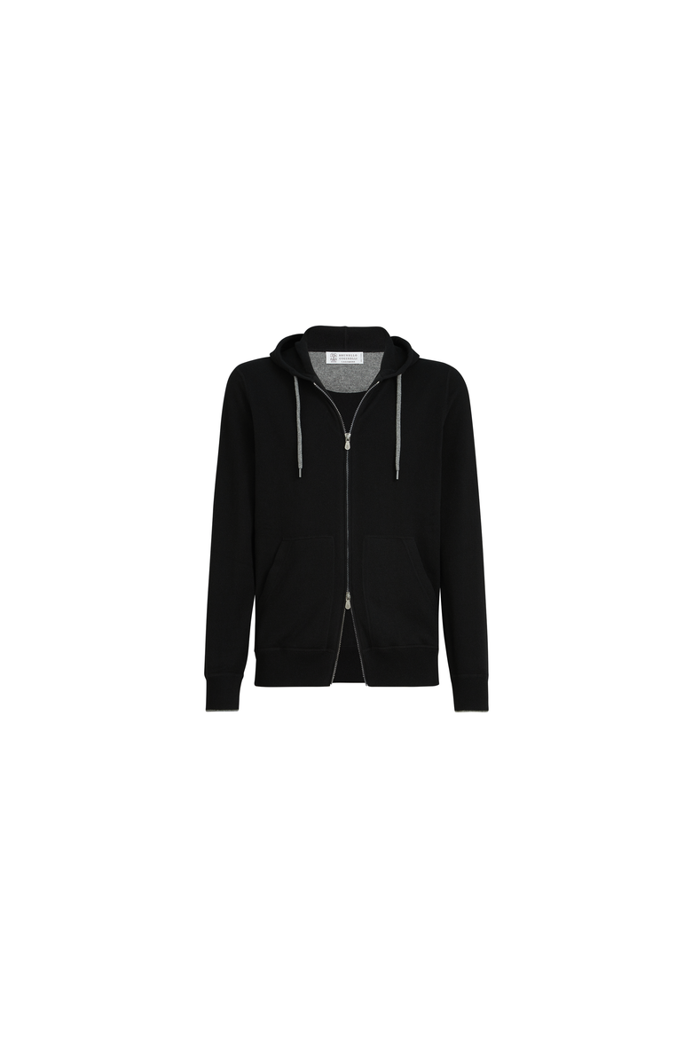 Cashmere sweatshirt-style cardigan with hood, Alternate, color, Black