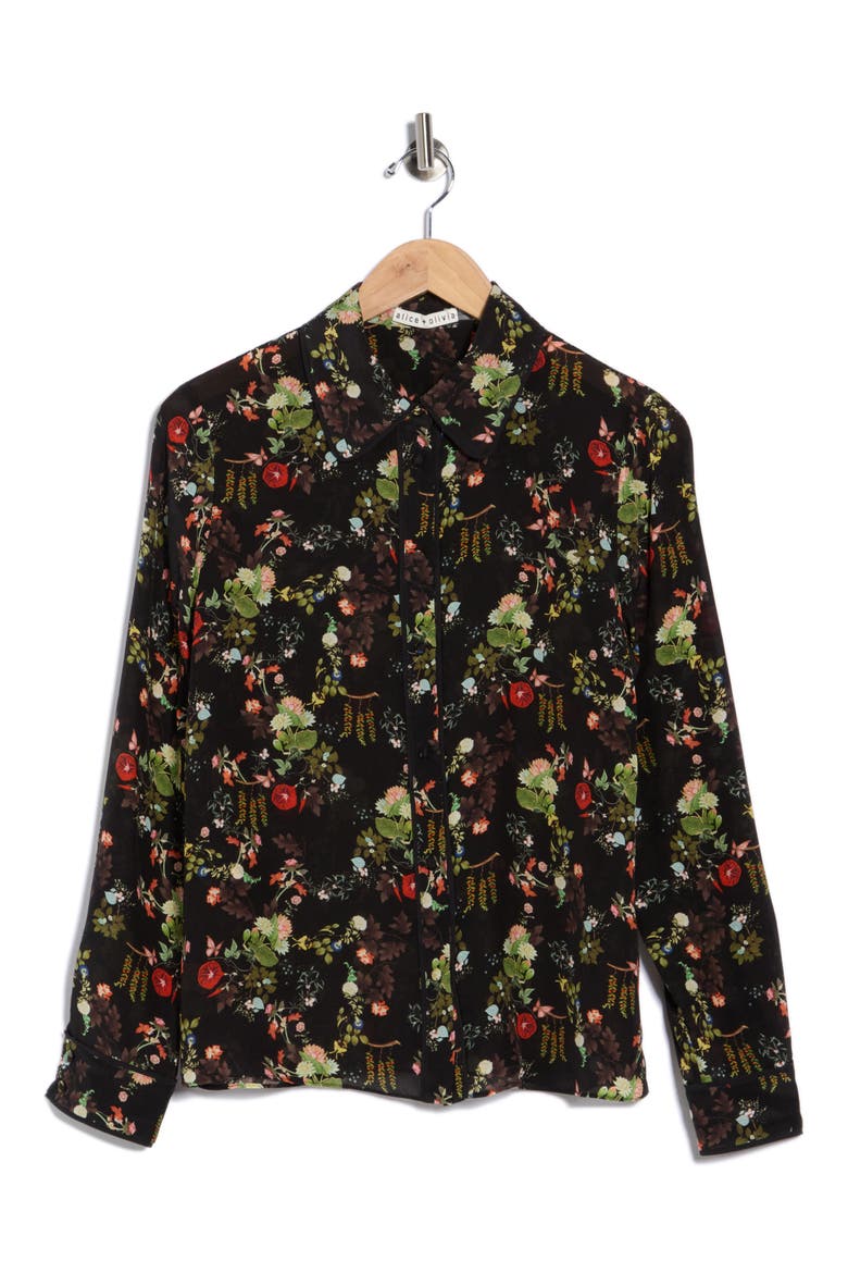 Willa Floral Print Silk Blouse, Alternate, color, BLUSH KISS BLACK