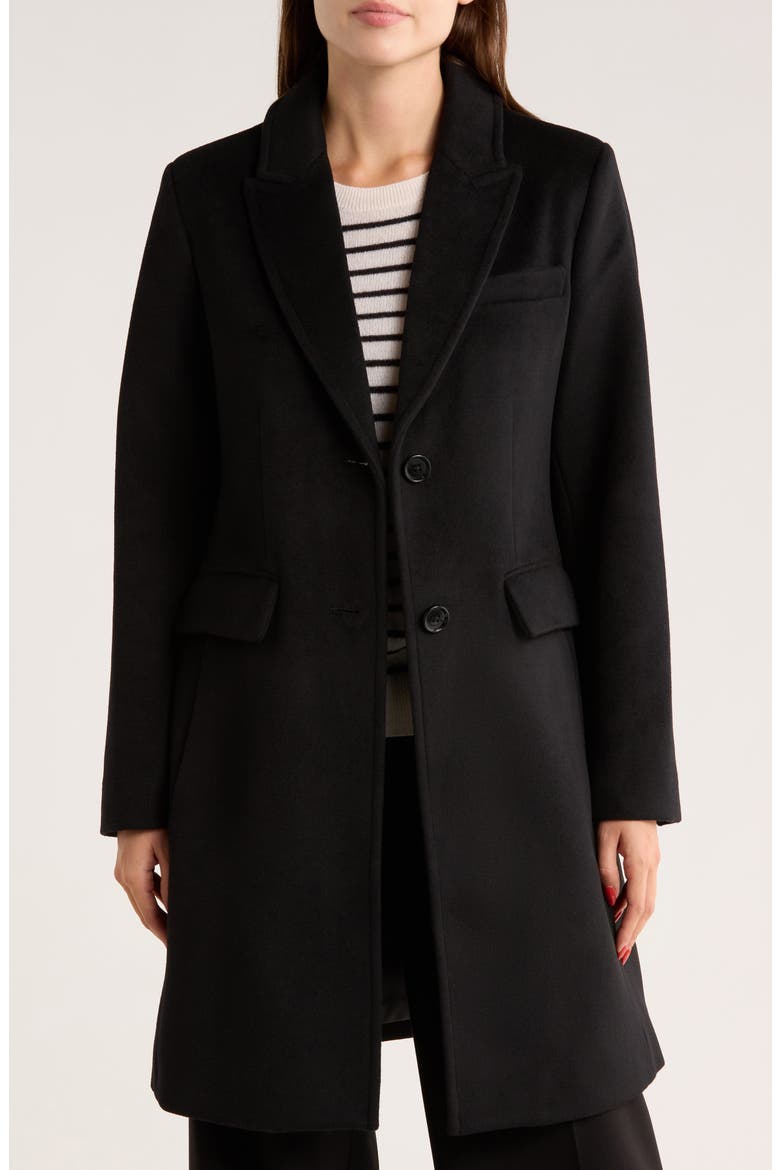 Single Breasted Wool Blend Coat, Alternate, color, BLACK
