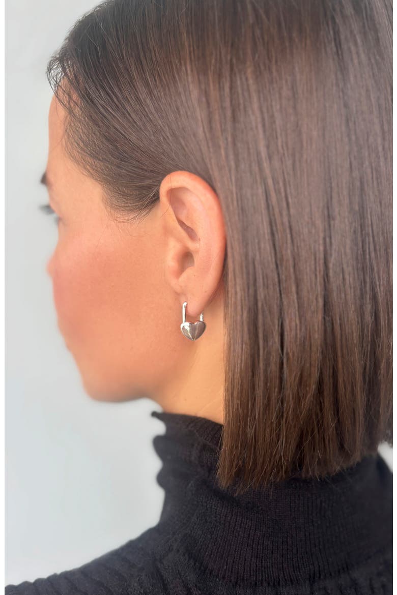 Silver Drop Heart Huggie Earrings, Alternate, color, SILVER